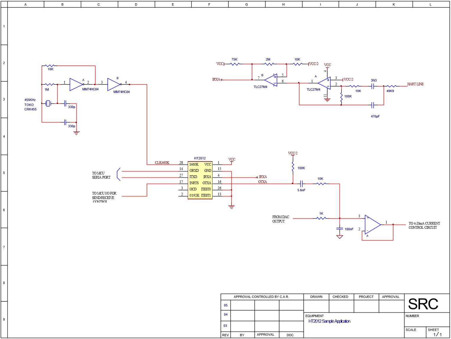 HART Modem IC HT2012-PL 4-20mA Transmitter Example Application